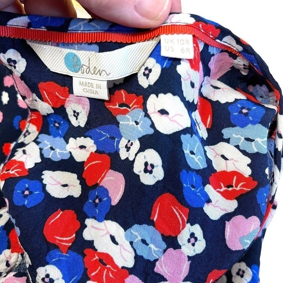 Boden Hotchpotch Poppy Meadow Floral Dress Blue Pink Multi Pattern Sz 6R - Picture 12 of 16